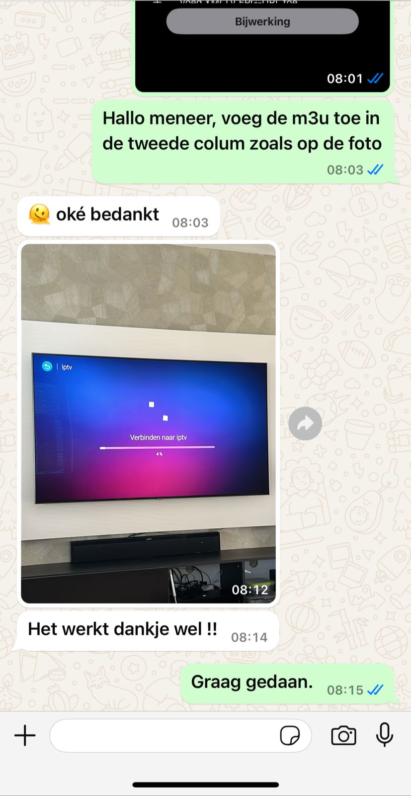IPTV belgie 20 Anonieme WhatsApp-review van tevreden klant over F1-streaming in 4K via Dutch IPTV - geen buffering